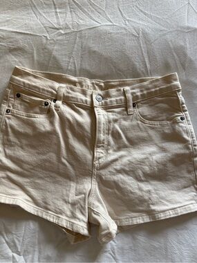 American Eagle Outfitters Women's Cream/Tan High-Rise Denim Shorts